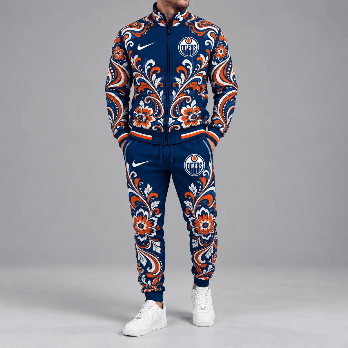 Edmonton Oilers | Premium NHL Royal Floral Paisley Full Zip Track Jacket and Matching Jogger Pants Set NDN cover