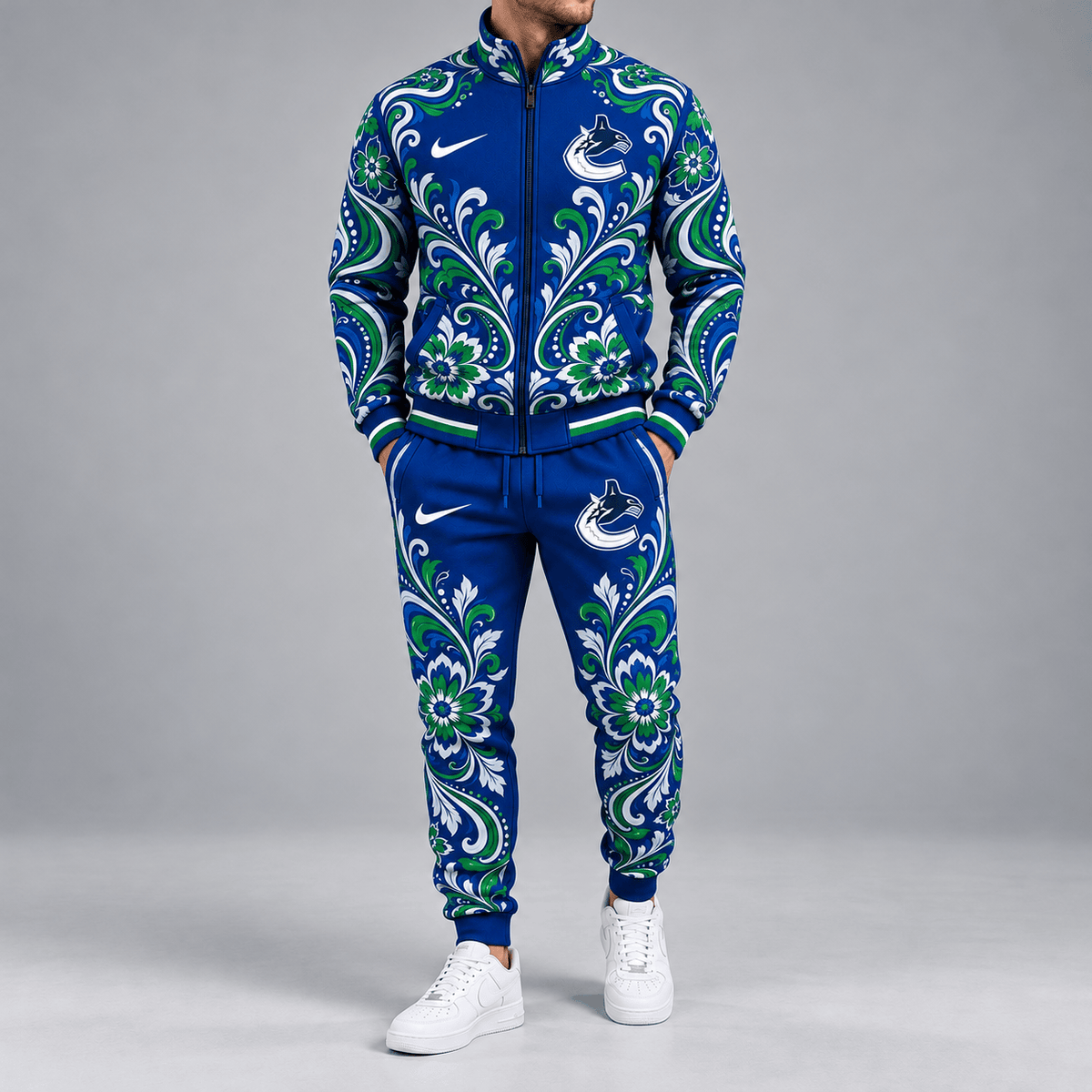 Vancouver Canucks | Premium NHL Royal Floral Paisley Full Zip Track Jacket and Matching Jogger Pants Set NDN cover