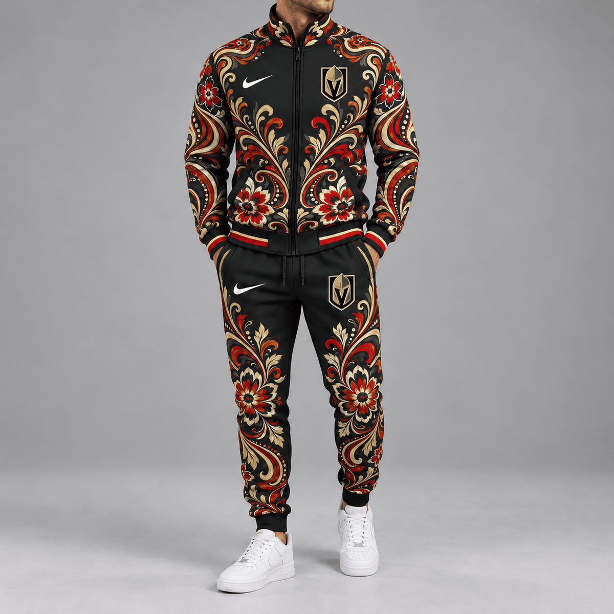 Vegas Golden Knights | Premium NHL Royal Floral Paisley Full Zip Track Jacket and Matching Jogger Pants Set NDN cover