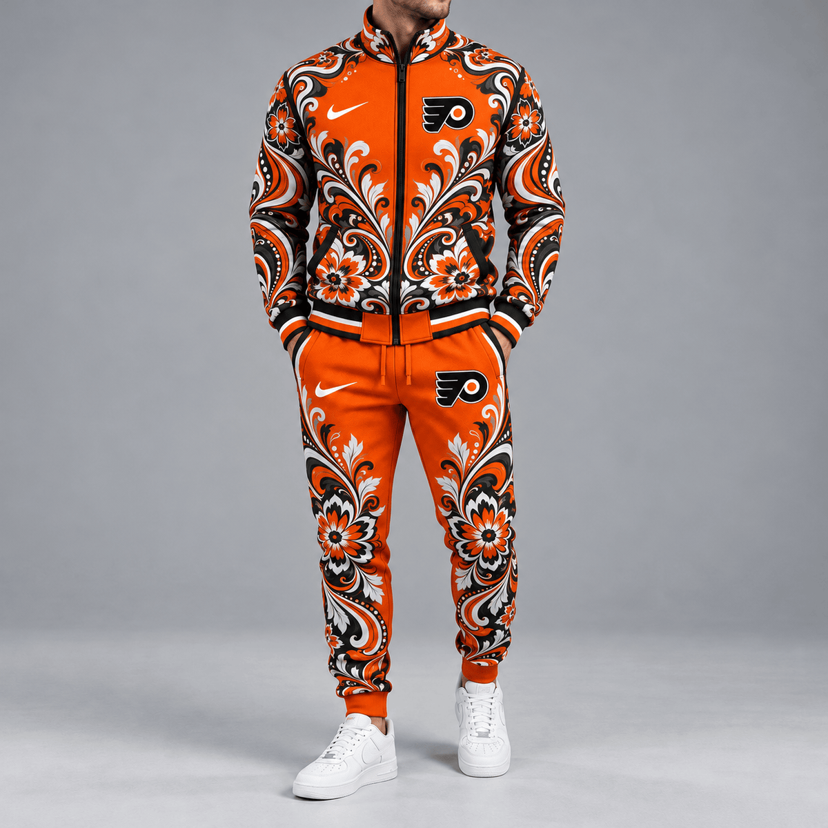 Philadelphia Flyers | Premium NHL Royal Floral Paisley Full Zip Track Jacket and Matching Jogger Pants Set NDN cover