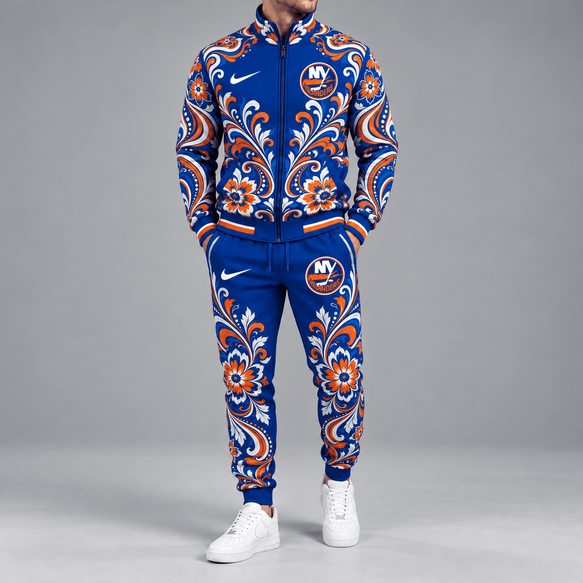 New York Islanders | Premium NHL Royal Floral Paisley Full Zip Track Jacket and Matching Jogger Pants Set NDN cover