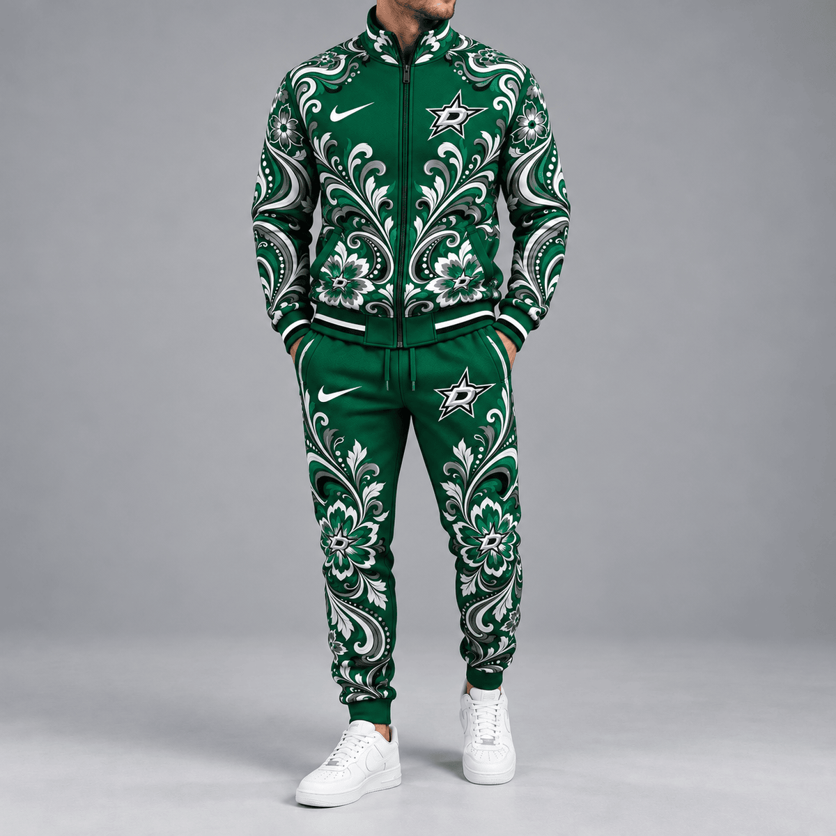 Dallas Stars | Premium NHL Royal Floral Paisley Full Zip Track Jacket and Matching Jogger Pants Set NDN cover