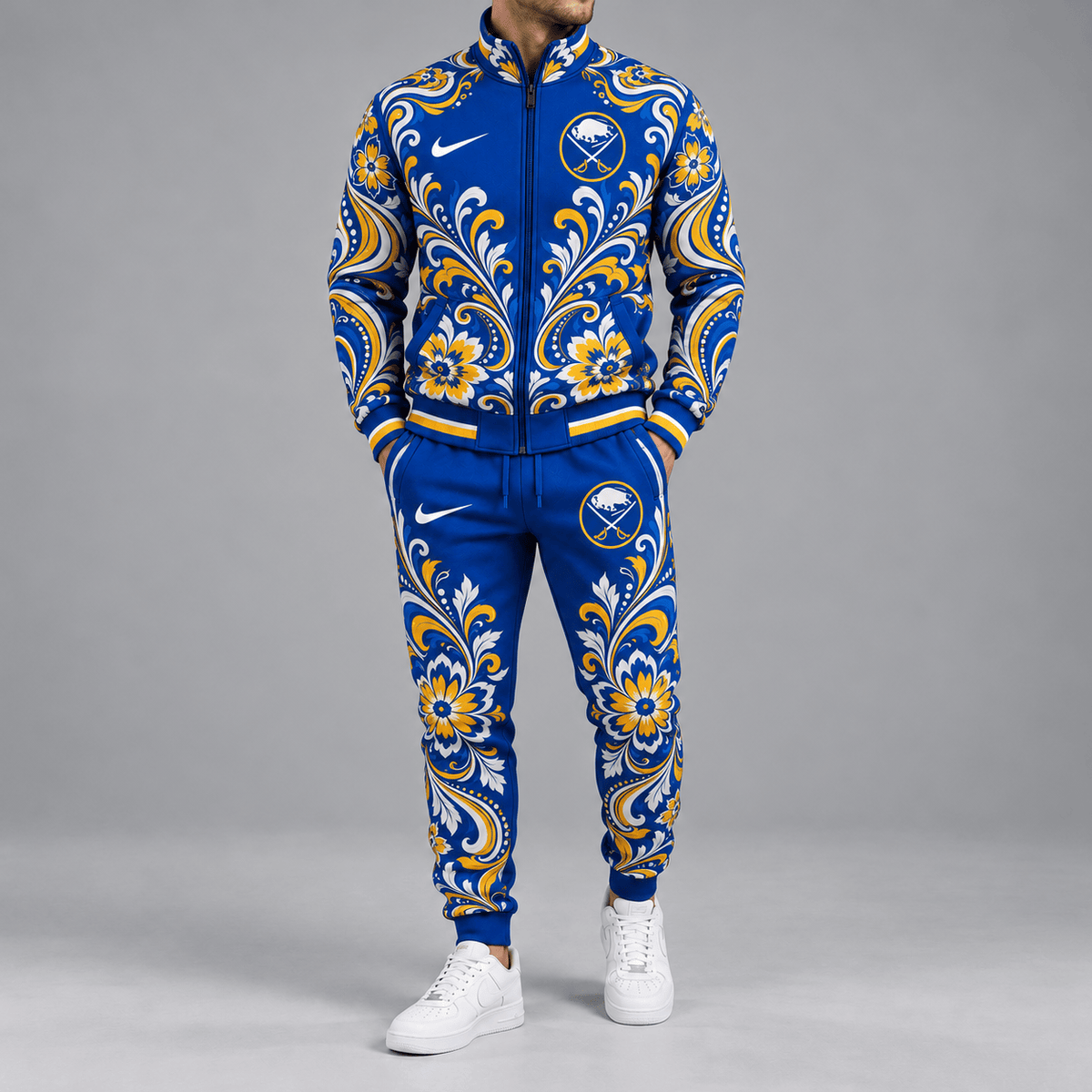Buffalo Sabres | Premium NHL Royal Floral Paisley Full Zip Track Jacket and Matching Jogger Pants Set NDN cover
