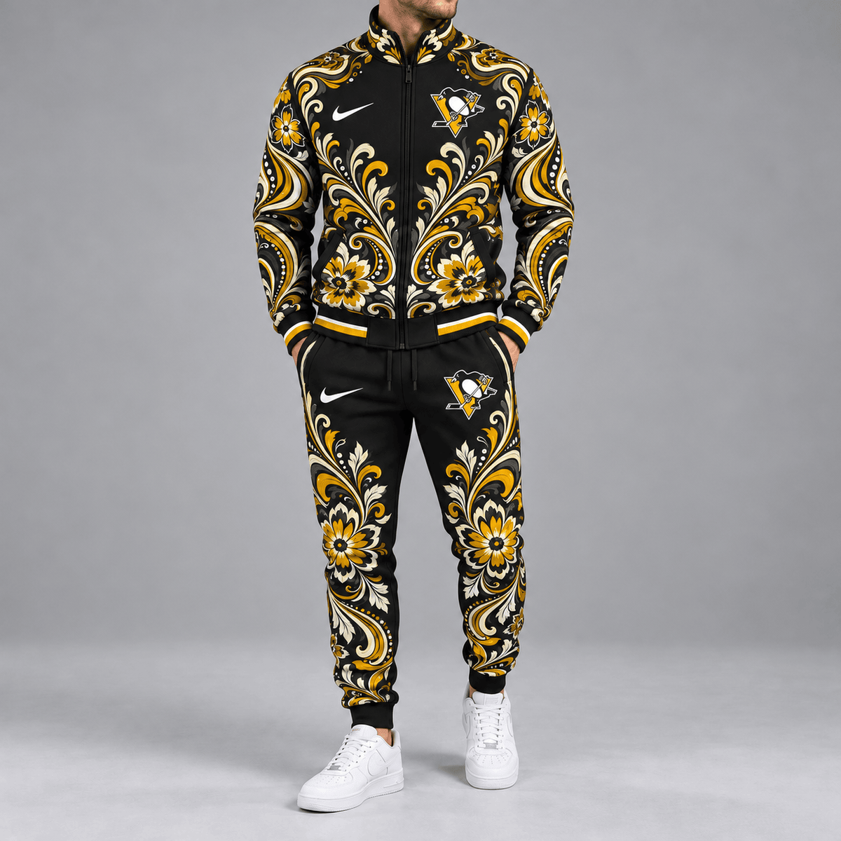 Pittsburgh Penguins | Premium NHL Royal Floral Paisley Full Zip Track Jacket and Matching Jogger Pants Set NDN cover