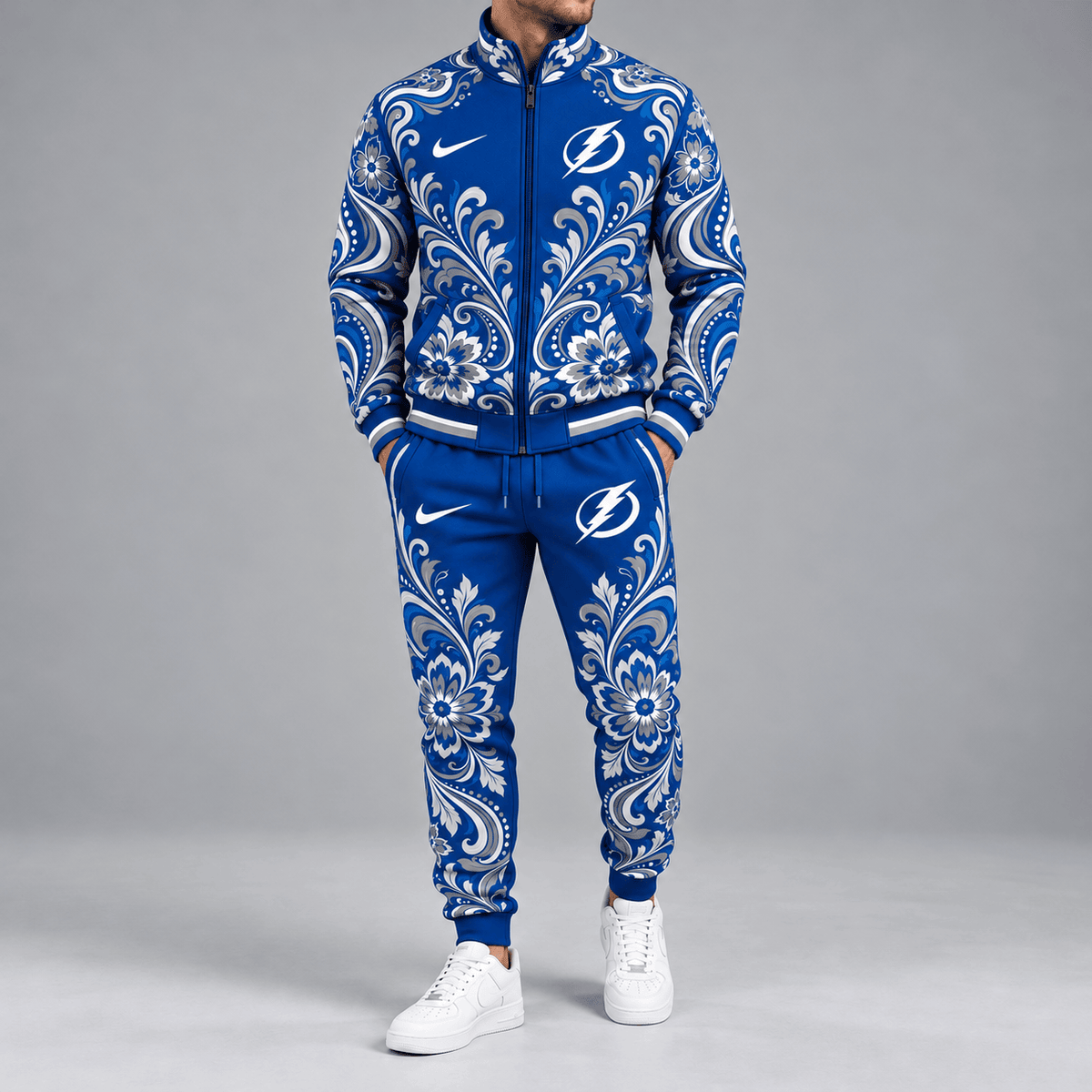 Tampa Bay Lightning | Premium NHL Royal Floral Paisley Full Zip Track Jacket and Matching Jogger Pants Set NDN cover