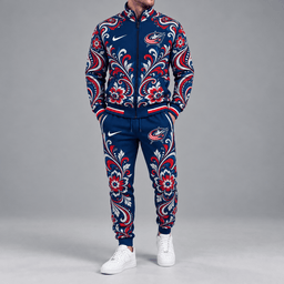 Columbus Blue Jackets | Premium NHL Royal Floral Paisley Full Zip Track Jacket and Matching Jogger Pants Set NDN cover