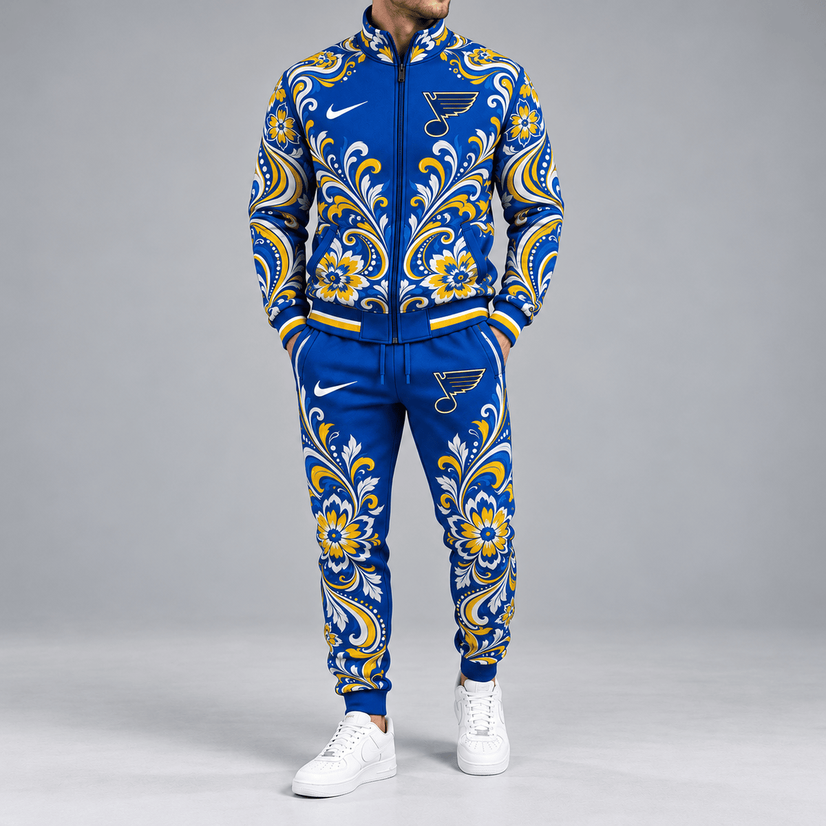 St. Louis Blues | Premium NHL Royal Floral Paisley Full Zip Track Jacket and Matching Jogger Pants Set NDN cover