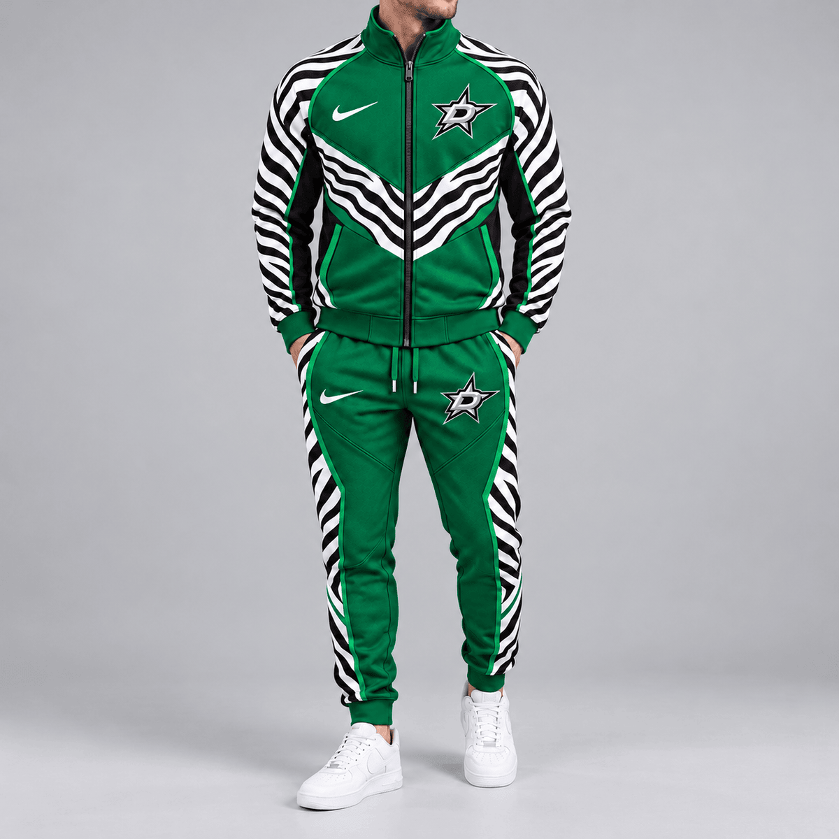Dallas Stars | Premium NHL Bold Zebra Stripe Full Zip Track Jacket and Matching Jogger Pants Set NDN cover