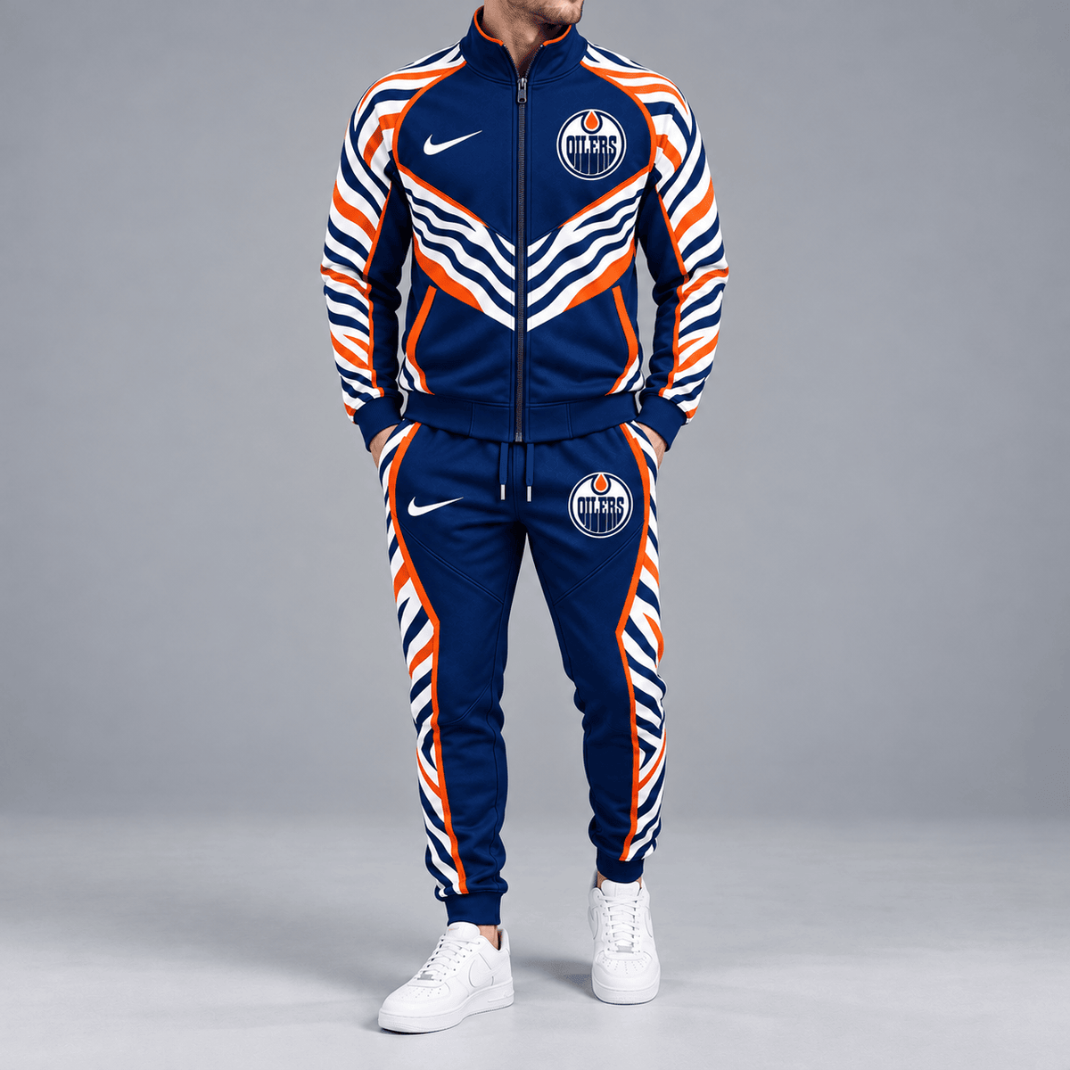 Edmonton Oilers | Premium NHL Bold Zebra Stripe Full Zip Track Jacket and Matching Jogger Pants Set NDN cover