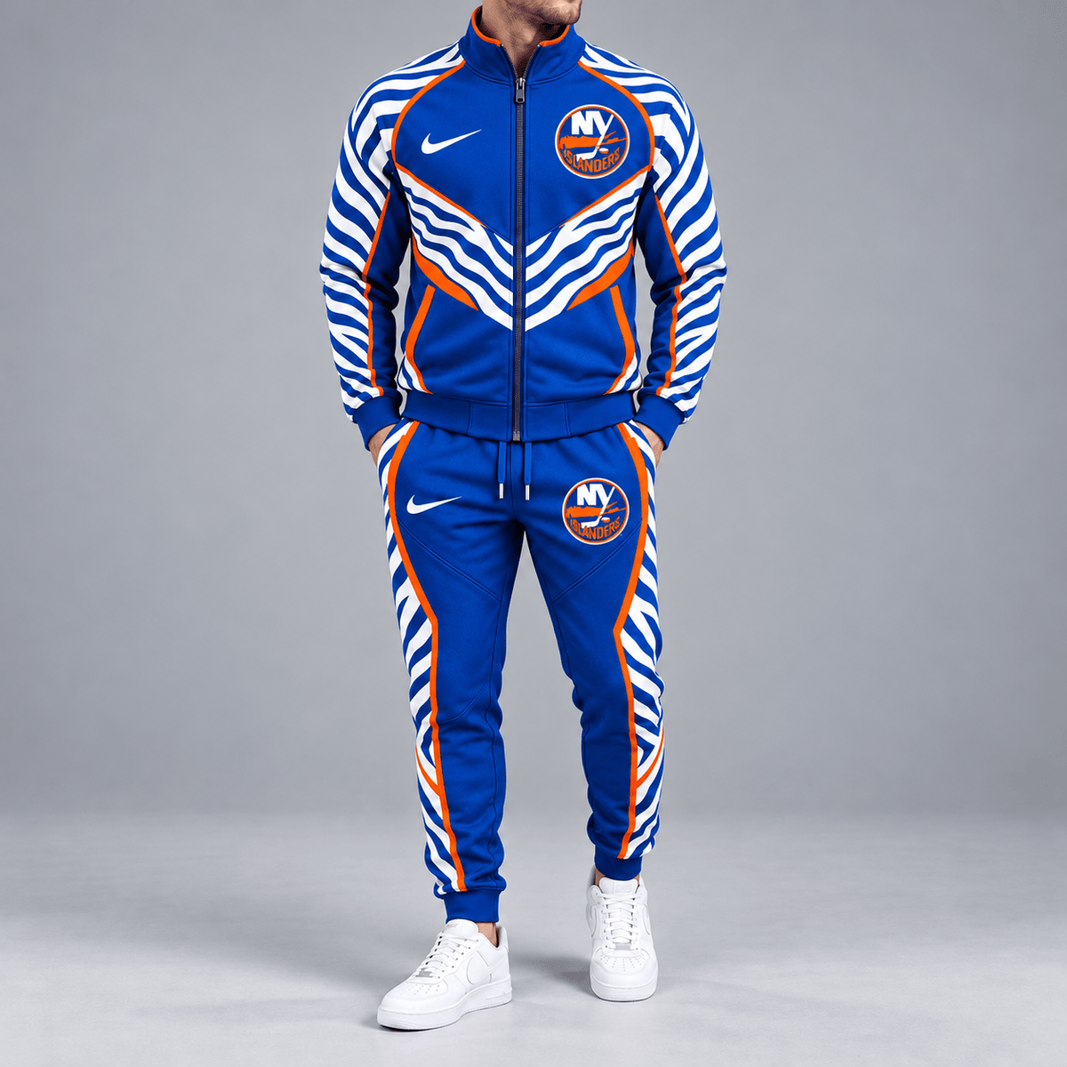 New York Islanders | Premium NHL Bold Zebra Stripe Full Zip Track Jacket and Matching Jogger Pants Set NDN cover