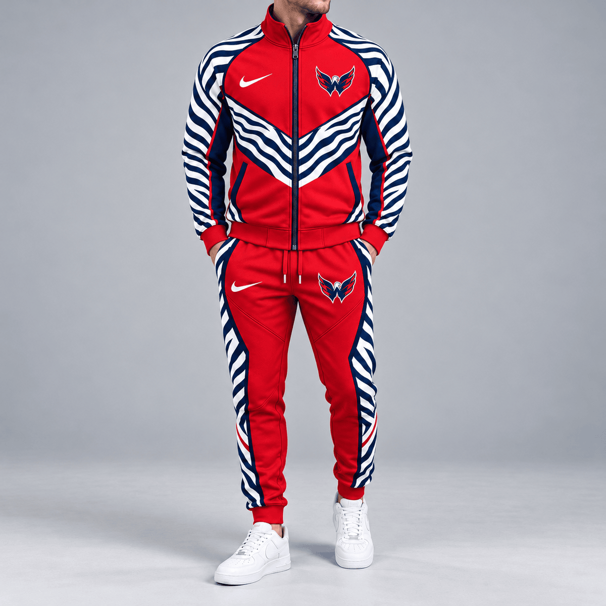 Columbus Blue Jackets | Premium NHL Bold Zebra Stripe Full Zip Track Jacket and Matching Jogger Pants Set NDN cover