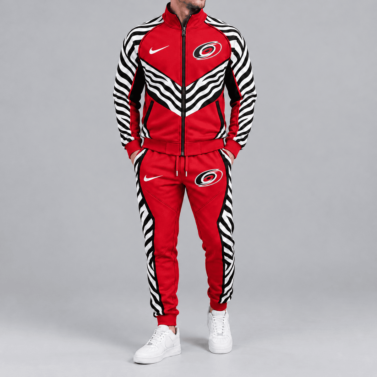 Carolina Hurricanes | Premium NHL Bold Zebra Stripe Full Zip Track Jacket and Matching Jogger Pants Set NDN cover