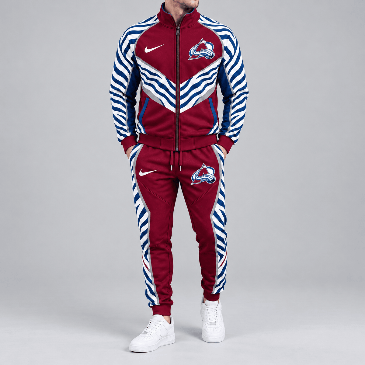 Colorado Avalanche | Premium NHL Bold Zebra Stripe Full Zip Track Jacket and Matching Jogger Pants Set NDN cover
