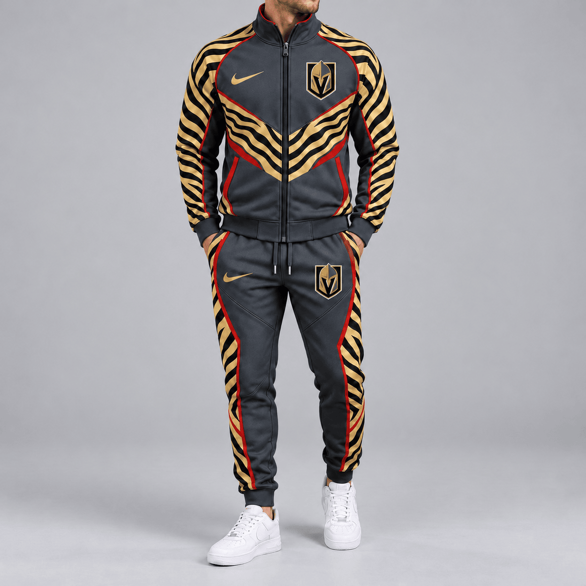 Vegas Golden Knights | Premium NHL Bold Zebra Stripe Full Zip Track Jacket and Matching Jogger Pants Set NDN cover