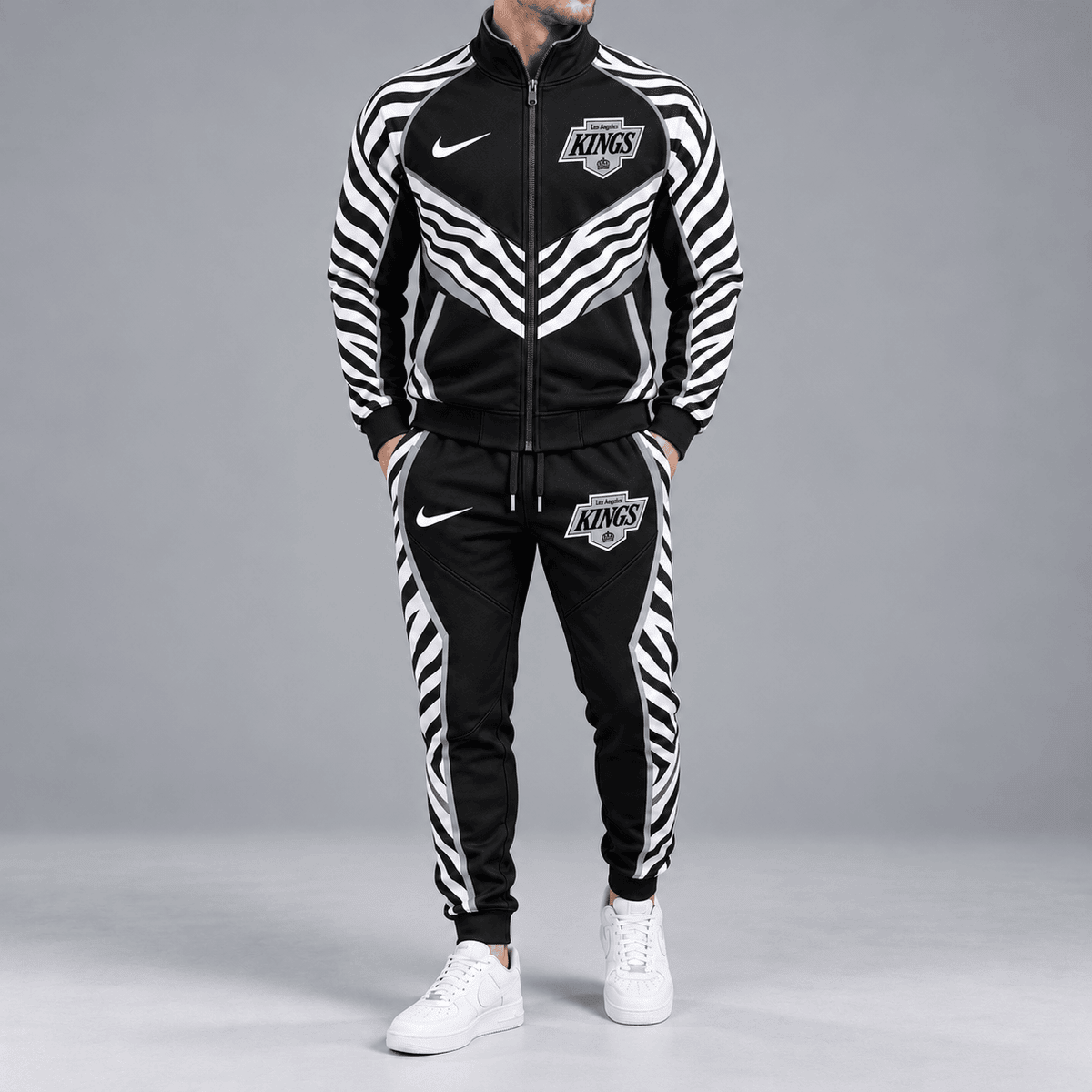 Los Angeles Kings | Premium NHL Bold Zebra Stripe Full Zip Track Jacket and Matching Jogger Pants Set NDN cover