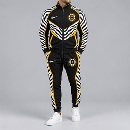 Boston Bruins | Premium NHL Bold Zebra Stripe Full Zip Track Jacket and Matching Jogger Pants Set NDN cover
