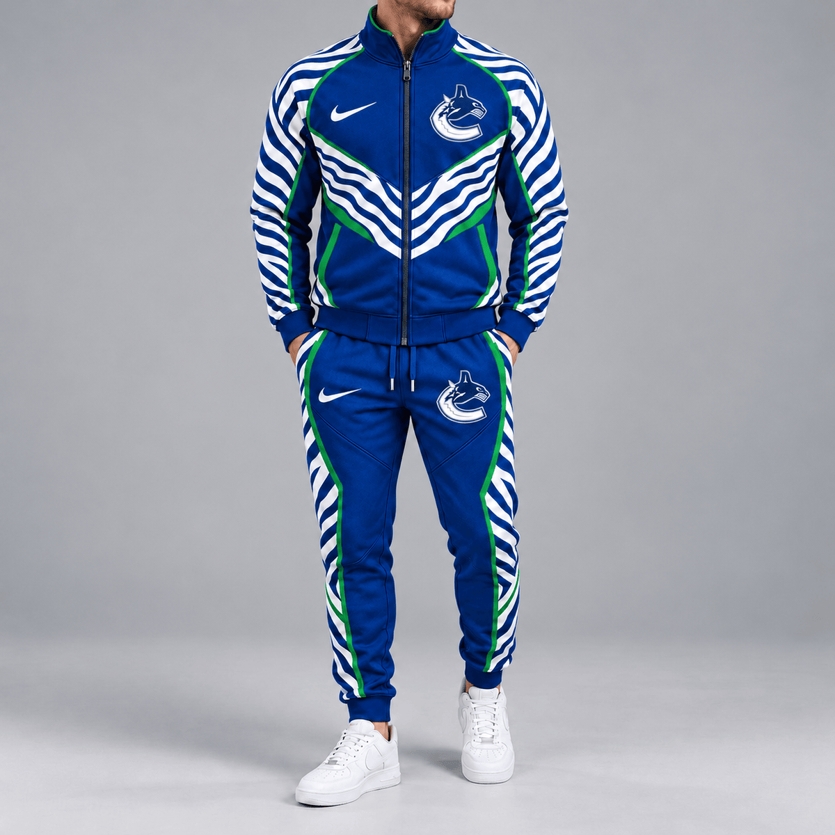 Vancouver Canucks | Premium NHL Bold Zebra Stripe Full Zip Track Jacket and Matching Jogger Pants Set NDN cover