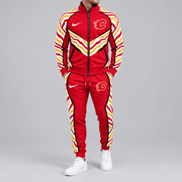 Calgary Flames | Premium NHL Bold Zebra Stripe Full Zip Track Jacket and Matching Jogger Pants Set NDN cover