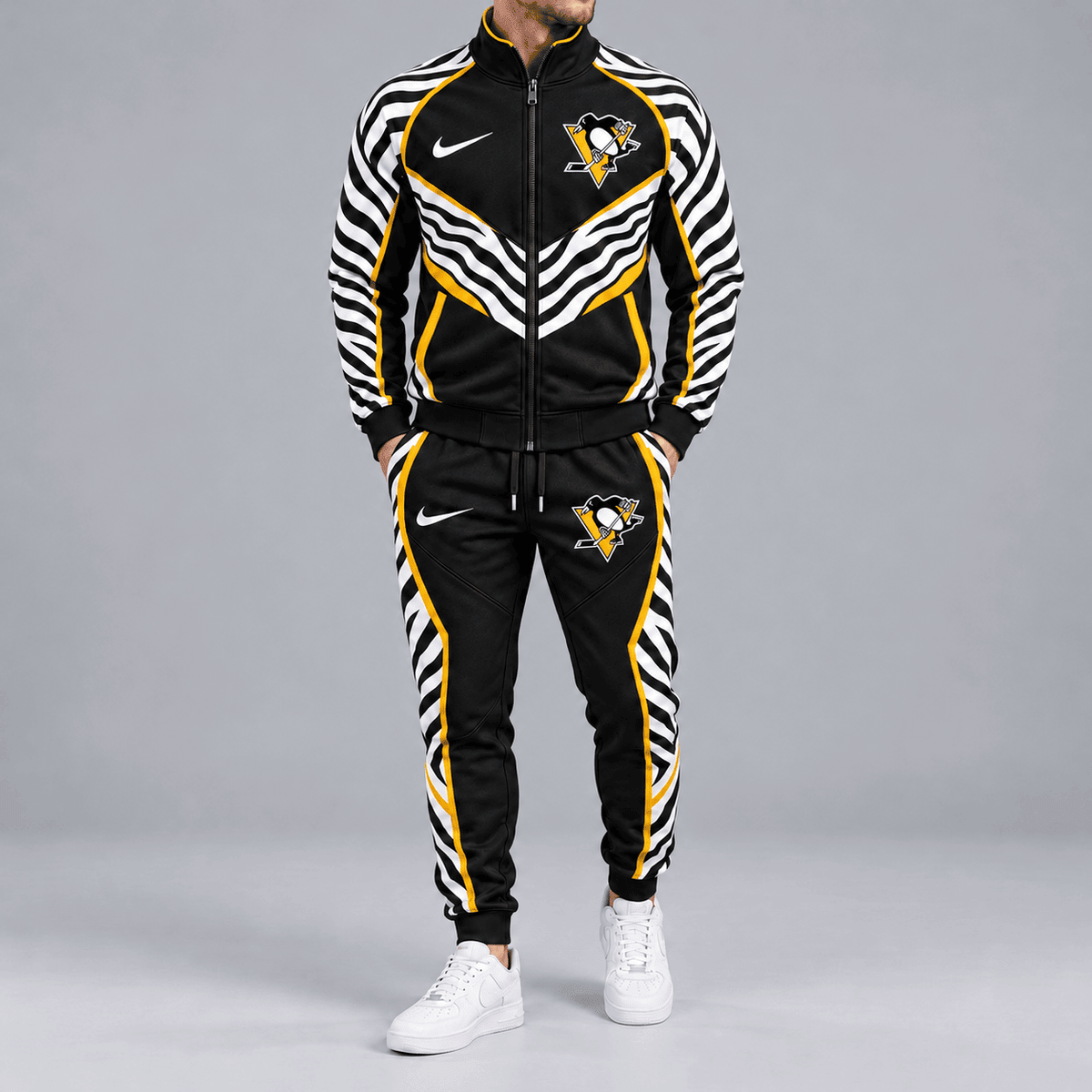 Pittsburgh Penguins | Premium NHL Bold Zebra Stripe Full Zip Track Jacket and Matching Jogger Pants Set NDN cover