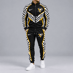 Pittsburgh Penguins | Premium NHL Bold Zebra Stripe Full Zip Track Jacket and Matching Jogger Pants Set NDN cover