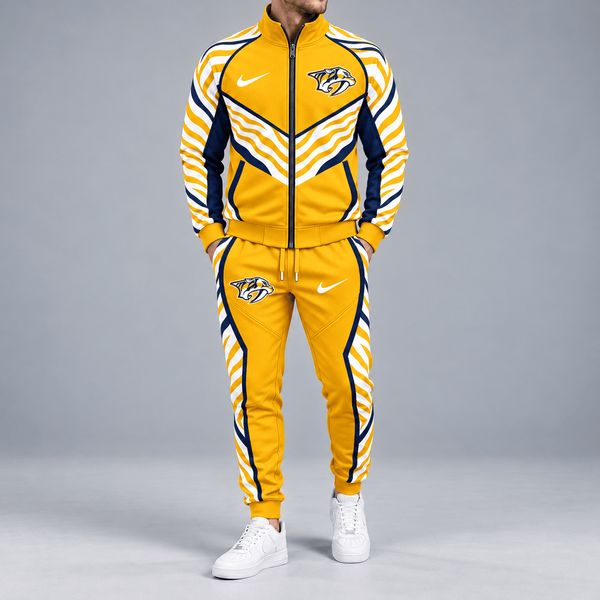 Nashville Predators | Premium NHL Bold Zebra Stripe Full Zip Track Jacket and Matching Jogger Pants Set NDN cover