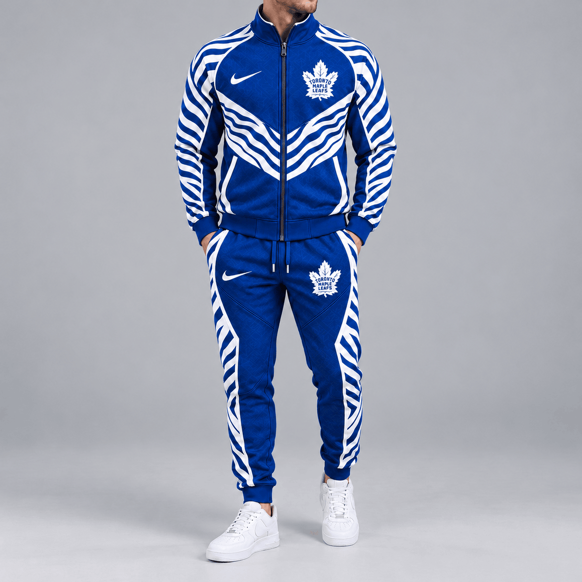 Toronto Maple Leafs | Premium NHL Bold Zebra Stripe Full Zip Track Jacket and Matching Jogger Pants Set NDN cover