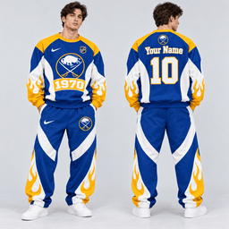 Buffalo Sabres | Premium NHL Vintage Flame Graphic Crewneck Sweatshirt and Matching Relaxed Fit Sweatpants Set with Custom Name and Number NDN cover