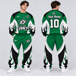 Dallas Stars | Premium NHL Vintage Flame Graphic Crewneck Sweatshirt and Matching Relaxed Fit Sweatpants Set with Custom Name and Number NDN cover