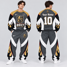 Vegas Golden Knights | Premium NHL Vintage Flame Graphic Crewneck Sweatshirt and Matching Relaxed Fit Sweatpants Set with Custom Name and Number NDN cover