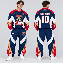 Florida Panthers | Premium NHL Vintage Flame Graphic Crewneck Sweatshirt and Matching Relaxed Fit Sweatpants Set with Custom Name and Number NDN cover