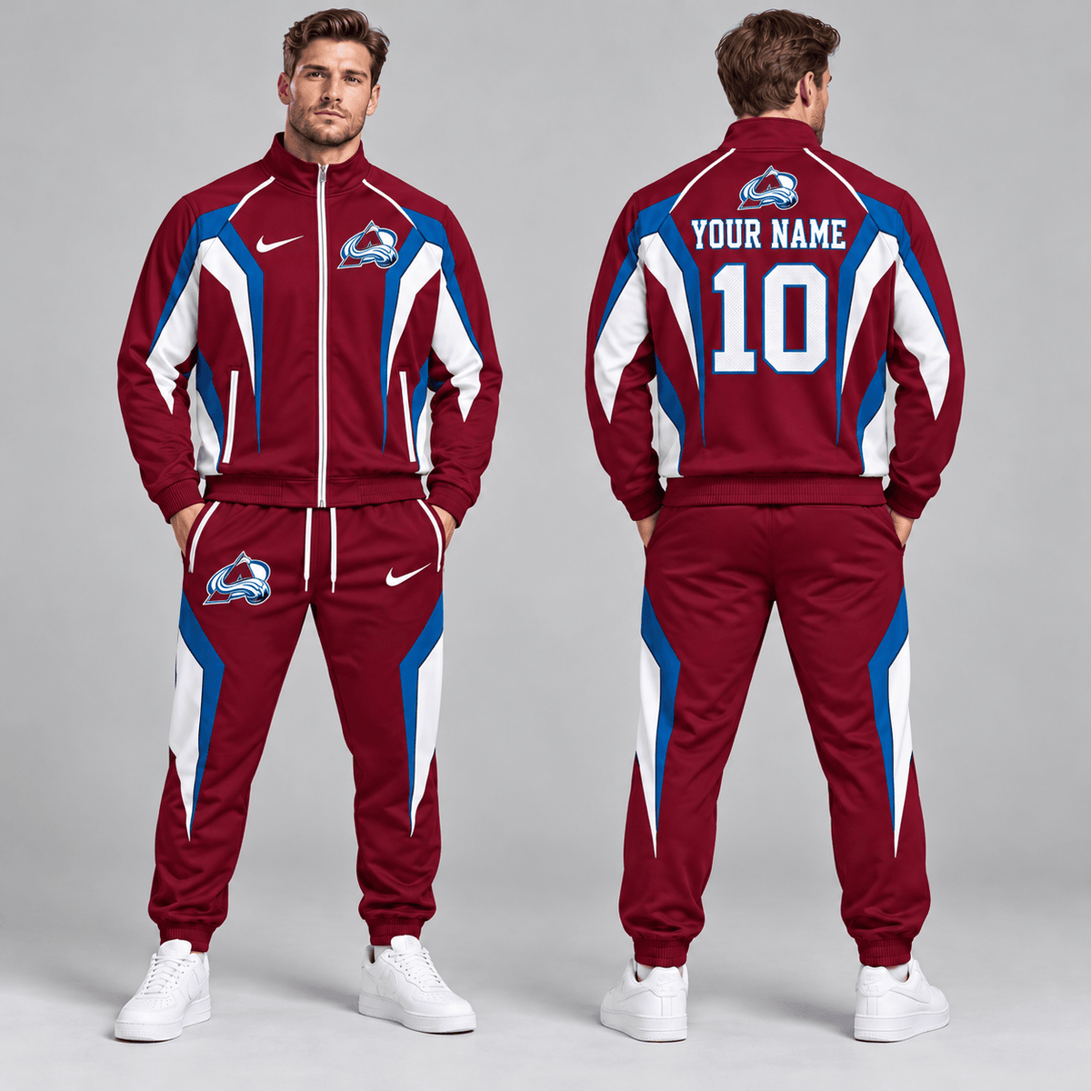 Colorado Avalanche | Premium NHL Elite Geometric Colorblock Full Zip Track Jacket and Matching Jogger Pants Set with Custom Name and Number NDN cover