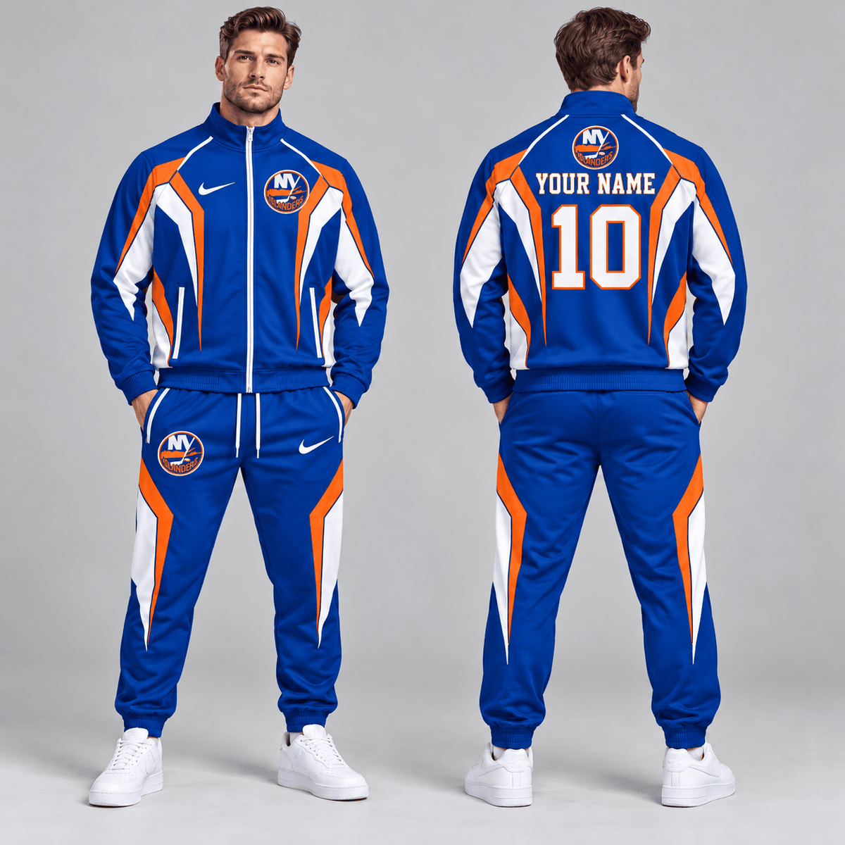 Edmonton Oilers | Premium NHL Elite Geometric Colorblock Full Zip Track Jacket and Matching Jogger Pants Set with Custom Name and Number NDN cover
