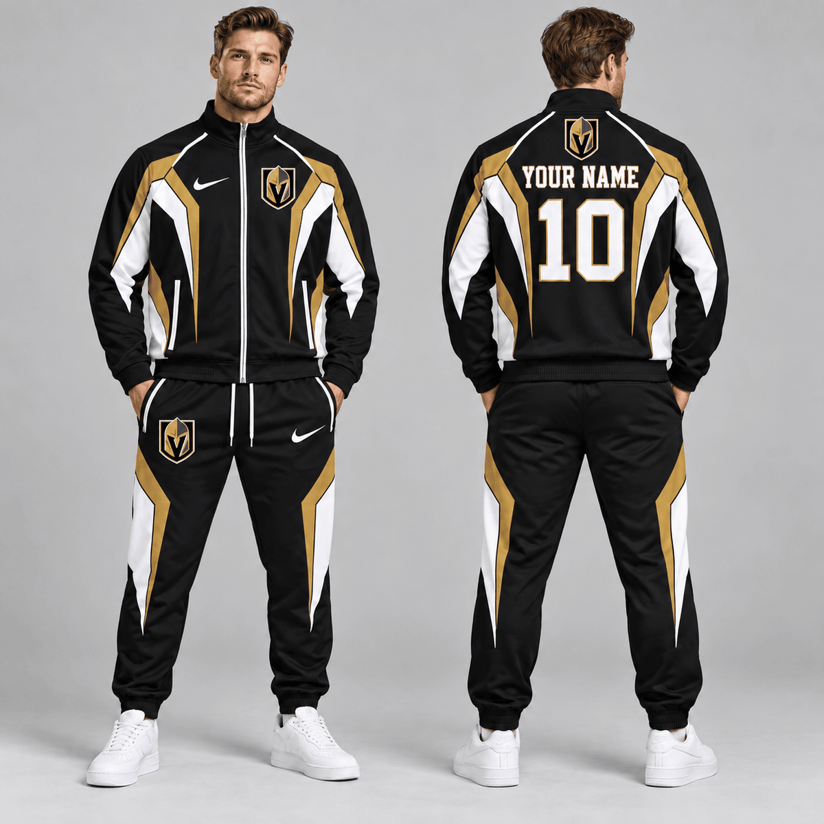 Vegas Golden Knights | Premium NHL Elite Geometric Colorblock Full Zip Track Jacket and Matching Jogger Pants Set with Custom Name and Number NDN cover