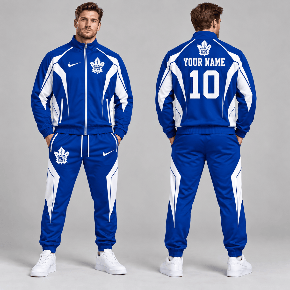 Toronto Maple Leafs | Premium NHL Elite Geometric Colorblock Full Zip Track Jacket and Matching Jogger Pants Set with Custom Name and Number NDN cover