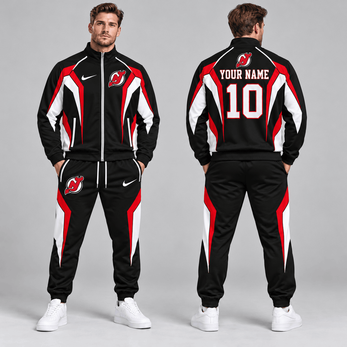 Carolina Hurricanes | Premium NHL Elite Geometric Colorblock Full Zip Track Jacket and Matching Jogger Pants Set with Custom Name and Number NDN cover