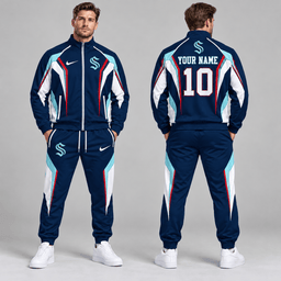 Seattle Kraken | Premium NHL Elite Geometric Colorblock Full Zip Track Jacket and Matching Jogger Pants Set with Custom Name and Number NDN cover