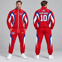 Montreal Canadiens | Premium NHL Elite Geometric Colorblock Full Zip Track Jacket and Matching Jogger Pants Set with Custom Name and Number NDN cover