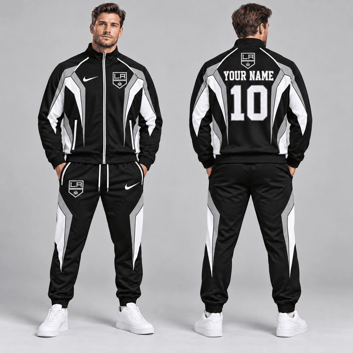 Los Angeles Kings | Premium NHL Elite Geometric Colorblock Full Zip Track Jacket and Matching Jogger Pants Set with Custom Name and Number NDN cover