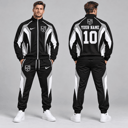 Los Angeles Kings | Premium NHL Elite Geometric Colorblock Full Zip Track Jacket and Matching Jogger Pants Set with Custom Name and Number NDN cover