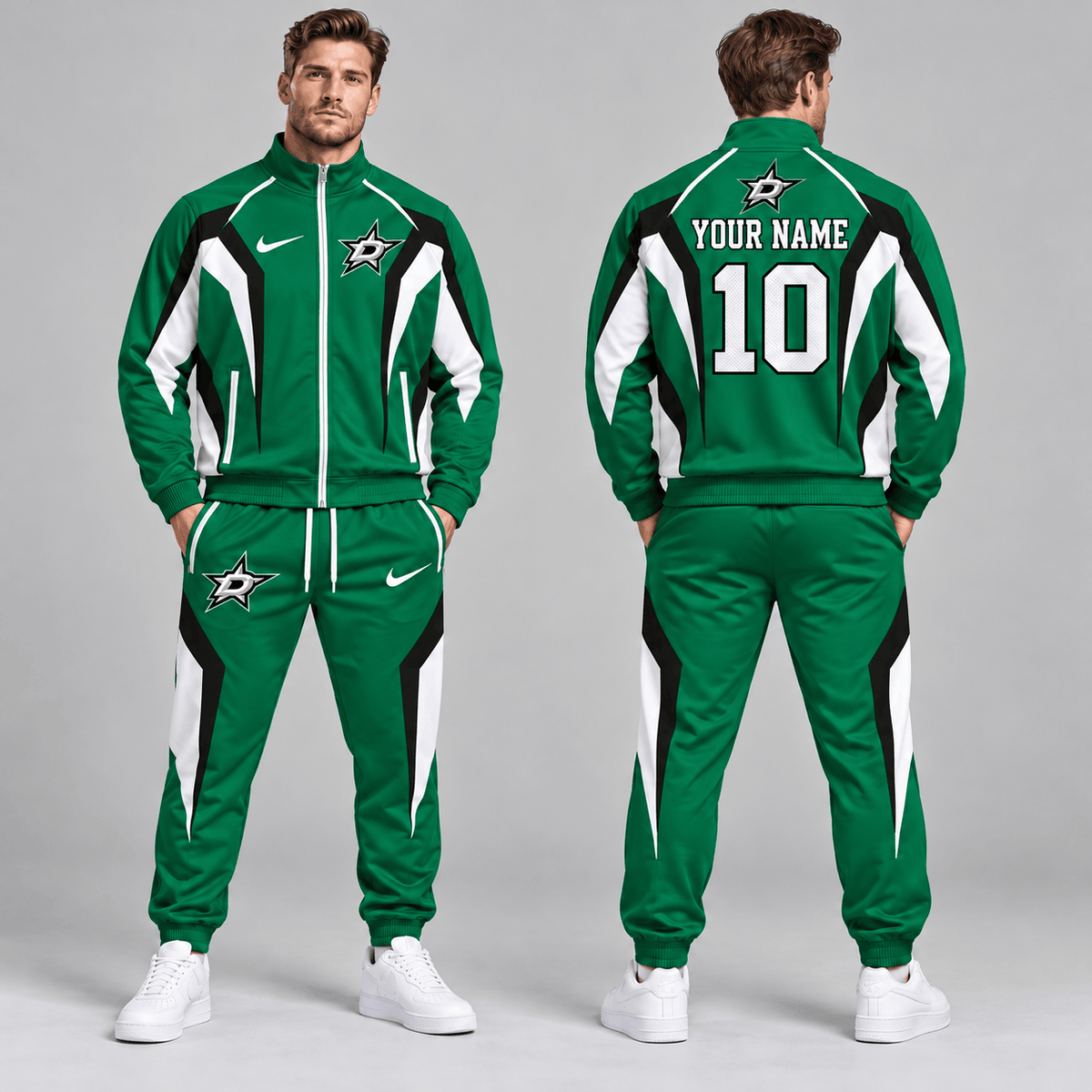 Dallas Stars | Premium NHL Elite Geometric Colorblock Full Zip Track Jacket and Matching Jogger Pants Set with Custom Name and Number NDN cover