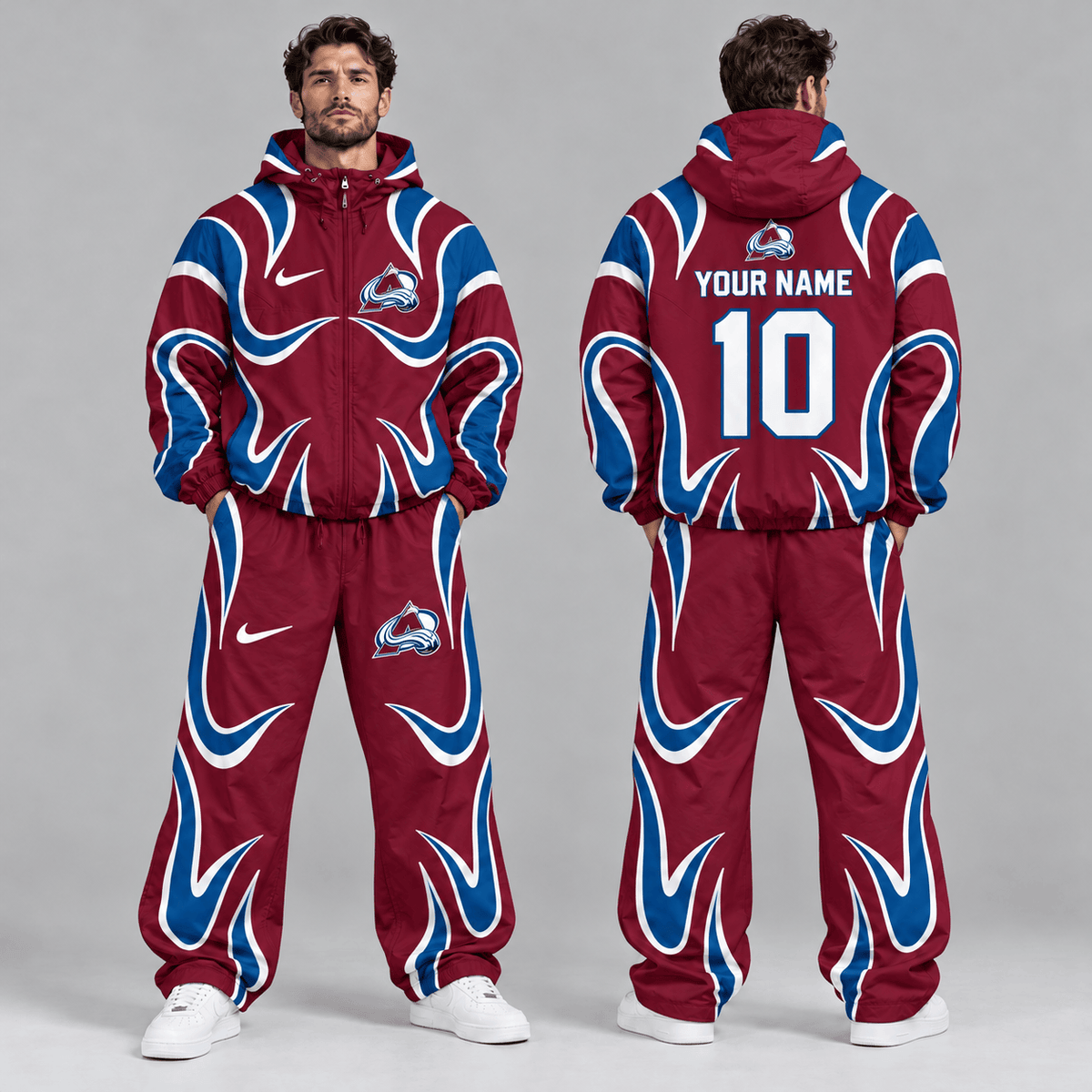 Winnipeg Jets | Premium NHL Aero Wave Graphic Hooded Full Zip Windbreaker Jacket and Matching Wide Leg Track Pants Set with Custom Name and Number NDN cover