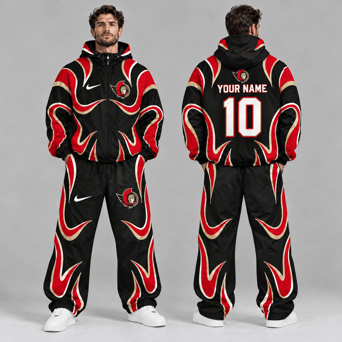 Carolina Hurricanes | Premium NHL Aero Wave Graphic Hooded Full Zip Windbreaker Jacket and Matching Wide Leg Track Pants Set with Custom Name and Number NDN cover