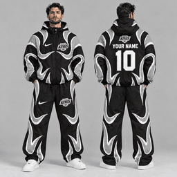 Los Angeles Kings | Premium NHL Aero Wave Graphic Hooded Full Zip Windbreaker Jacket and Matching Wide Leg Track Pants Set with Custom Name and Number NDN cover