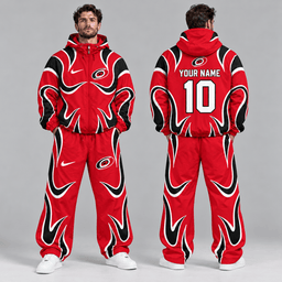 Detroit Red Wings | Premium NHL Aero Wave Graphic Hooded Full Zip Windbreaker Jacket and Matching Wide Leg Track Pants Set with Custom Name and Number NDN cover
