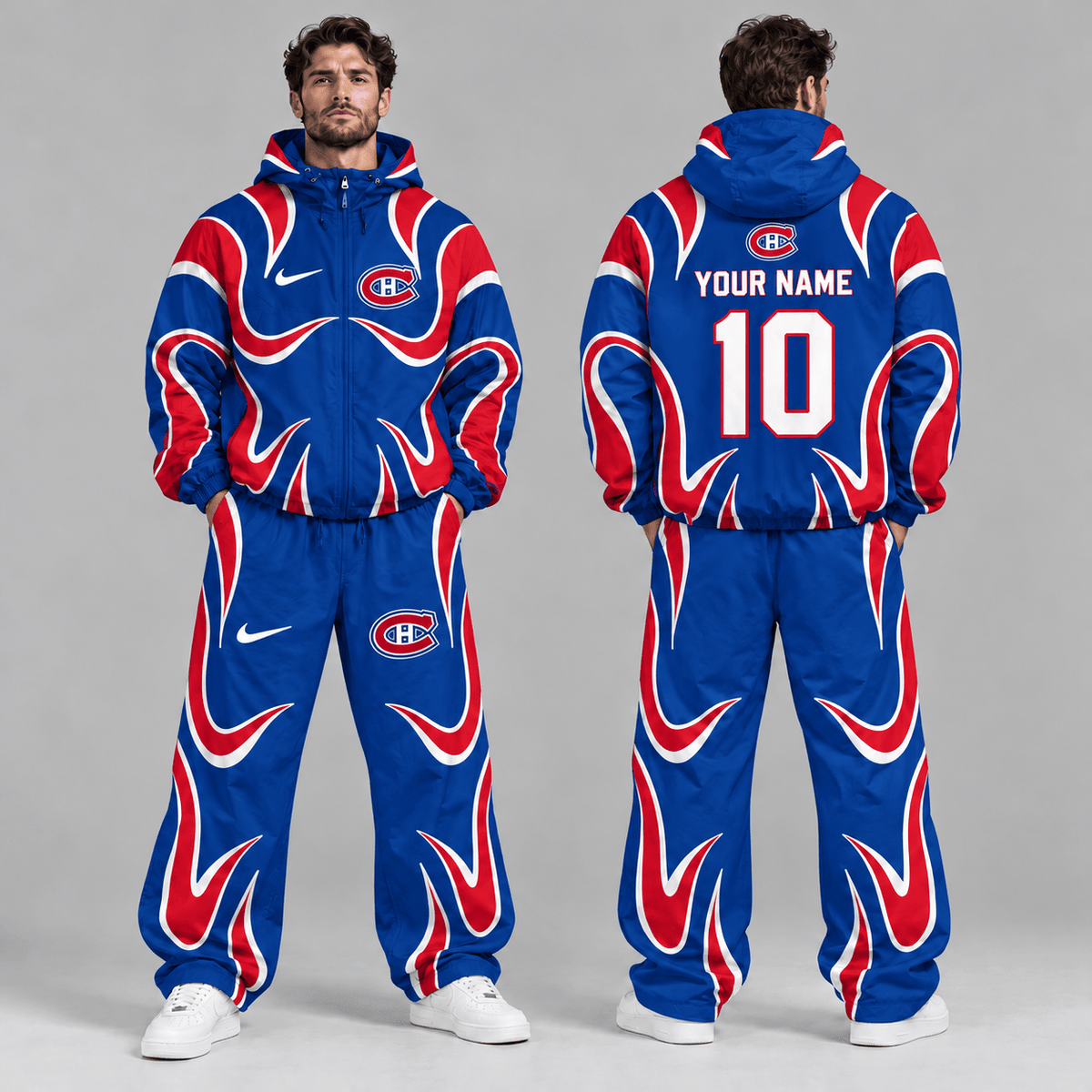 Montreal Canadiens | Premium NHL Aero Wave Graphic Hooded Full Zip Windbreaker Jacket and Matching Wide Leg Track Pants Set with Custom Name and Number NDN cover