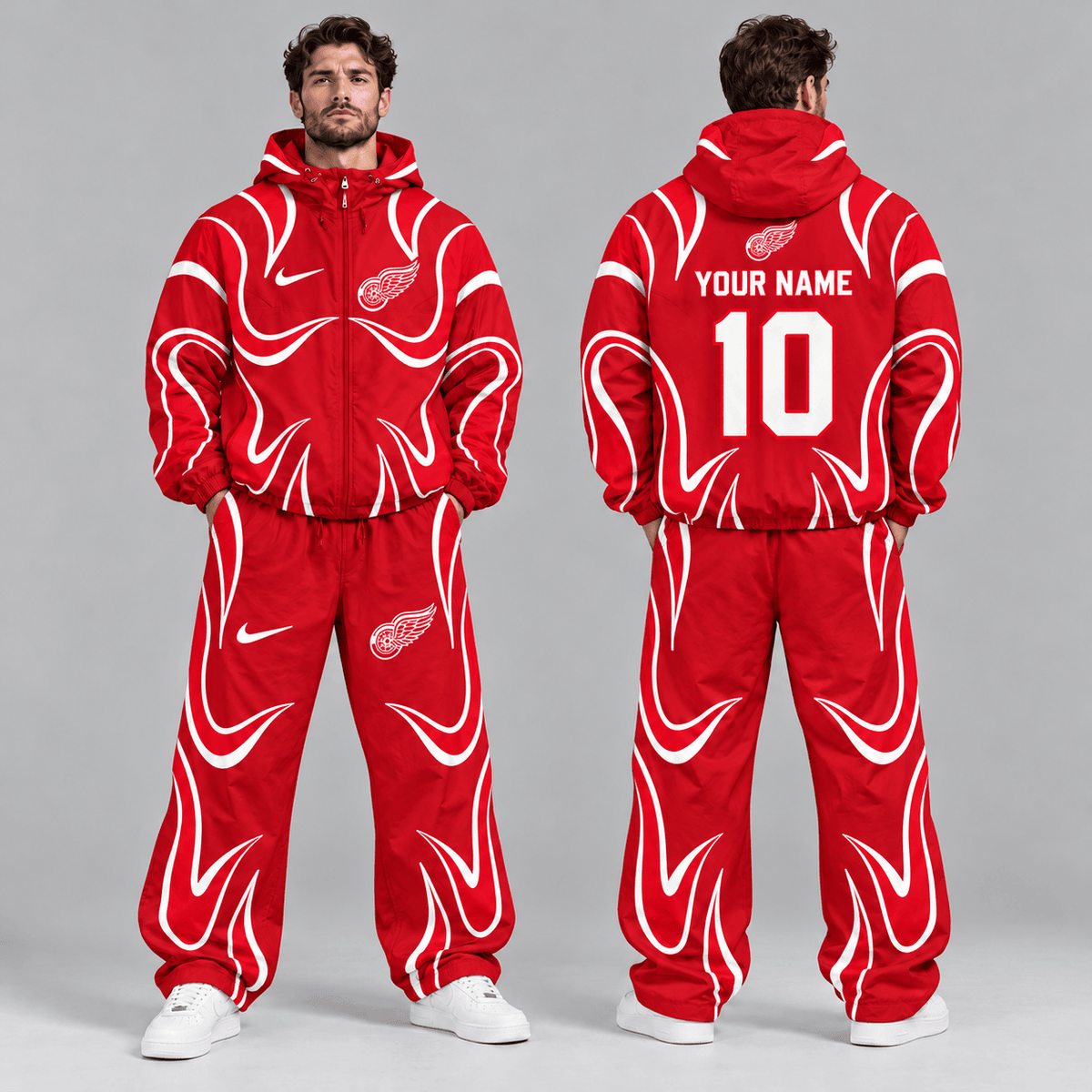 Chicago Blackhawks | Premium NHL Aero Wave Graphic Hooded Full Zip Windbreaker Jacket and Matching Wide Leg Track Pants Set with Custom Name and Number NDN cover