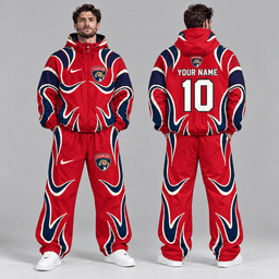 Ottawa Senators | Premium NHL Aero Wave Graphic Hooded Full Zip Windbreaker Jacket and Matching Wide Leg Track Pants Set with Custom Name and Number NDN cover