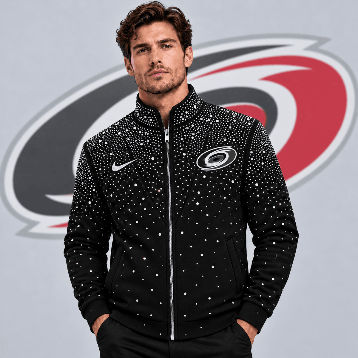 Carolina Hurricanes | Premium NHL Luxury Crystal Studded Full Zip Bomber Jacket with Sparkling Rhinestone Design NDN cover