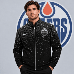 Edmonton Oilers | Premium NHL Luxury Crystal Studded Full Zip Bomber Jacket with Sparkling Rhinestone Design NDN cover