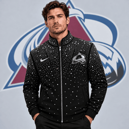 Colorado Avalanche | Premium NHL Luxury Crystal Studded Full Zip Bomber Jacket with Sparkling Rhinestone Design NDN cover